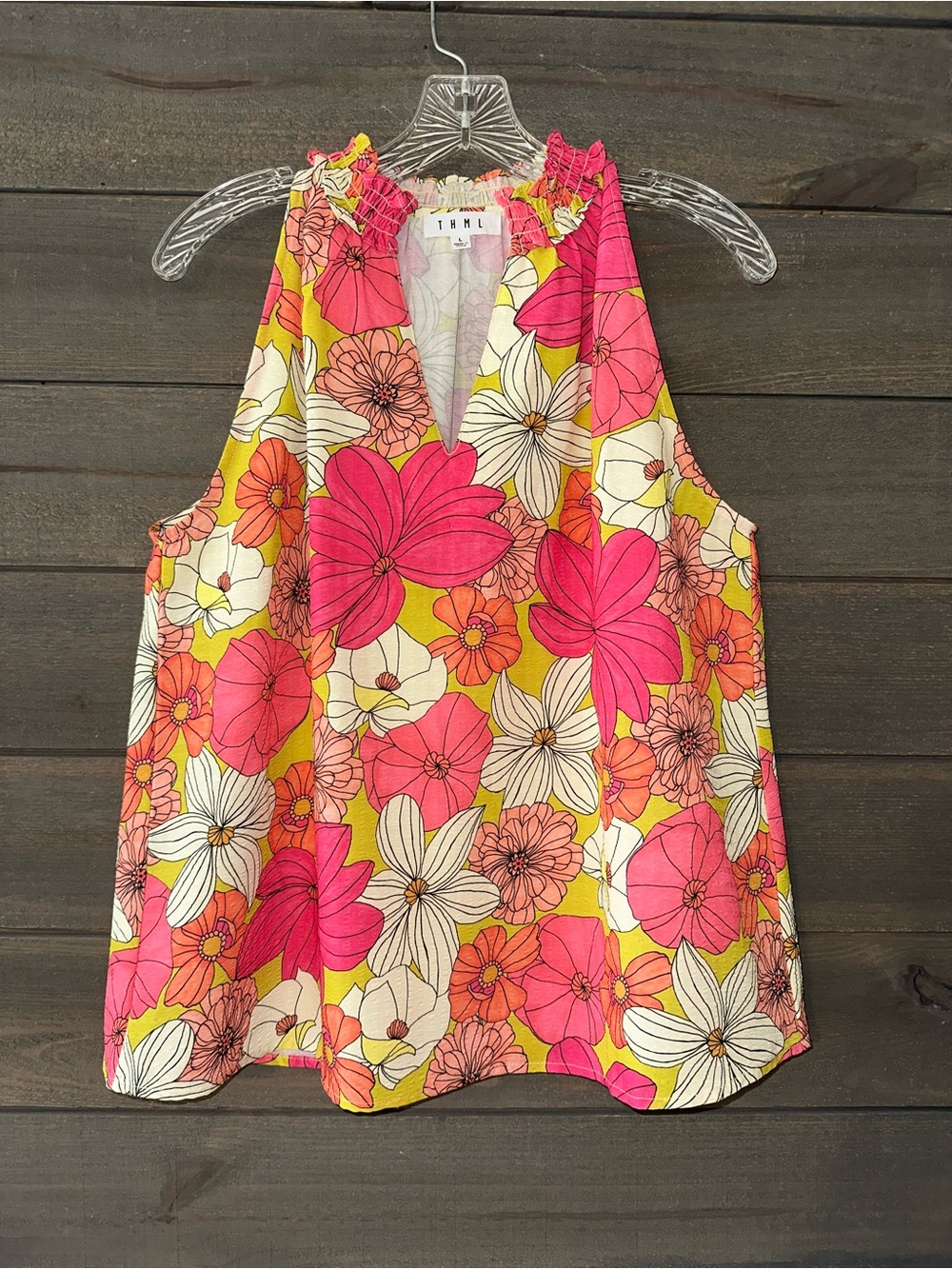 THML Floral Sleeveless Halter Top - Pink & Yellow